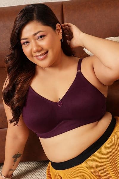 Non-Padded Non-Wired Full Coverage Spacer Cup T-shirt Bra in Purple - Cotton | Clovia Non-Padded Non-Wired Full Coverage Spacer Cup T-shirt Bra in Purple - Cotton | Clovia