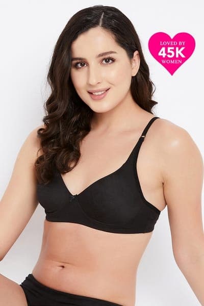 Non-Padded Non-Wired Full Coverage T-shirt Bra in Black - Cotton Rich | Clovia Non-Padded Non-Wired Full Coverage T-shirt Bra in Black - Cotton Rich | Clovia