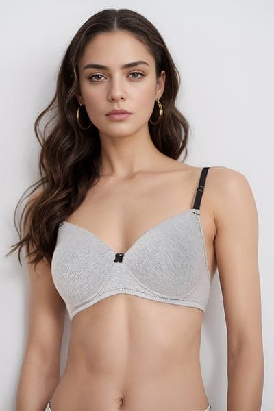 Padded Non-Wired Full Cup Multiway T-shirt Bra in Grey Melange - Cotton | Clovia Padded Non-Wired Full Cup Multiway T-shirt Bra in Grey Melange - Cotton | Clovia