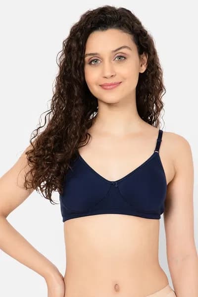 Non-Padded Non-Wired Full Coverage T-shirt Bra in Navy Colour - Cotton Rich | Clovia Non-Padded Non-Wired Full Coverage T-shirt Bra in Navy Colour - Cotton Rich | Clovia