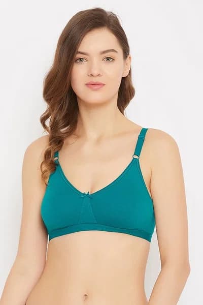 Non-Padded Non-Wired Full Coverage T-Shirt Bra in Teal - Cotton | Clovia Non-Padded Non-Wired Full Coverage T-Shirt Bra in Teal - Cotton | Clovia