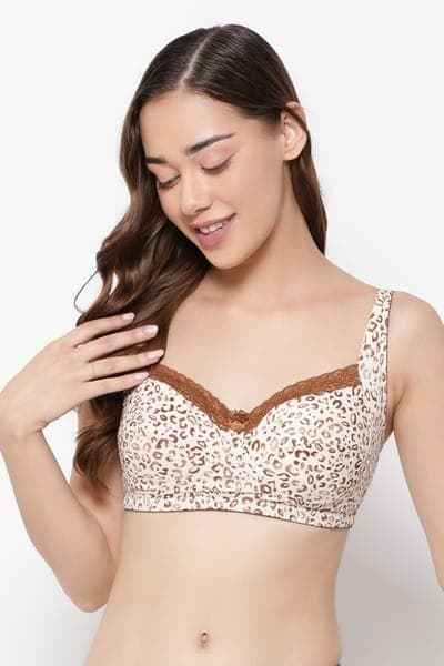 Non-Padded Non-Wired Full Figure Animal Print Plus Size M-Frame Bra in Cream Colour Non-Padded Non-Wired Full Figure Animal Print Plus Size M-Frame Bra in Cream Colour