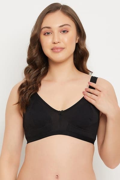 Non-Padded Non-Wired Full Figure Bra in Black - Cotton Non-Padded Non-Wired Full Figure Bra in Black - Cotton