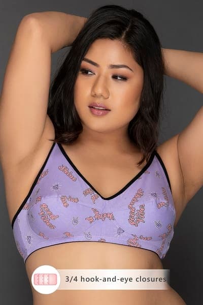 Non-Padded Non-Wired Full Coverage Printed Bra in Lilac - 100% Cotton | Clovia Non-Padded Non-Wired Full Coverage Printed Bra in Lilac - 100% Cotton | Clovia