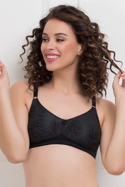 Buy Non-Padded Non-Wired Full Figure Self-Patterned Minimizer T-shirt Bra in Black Online - Clovia Buy Non-Padded Non-Wired Full Figure Self-Patterned Minimizer T-shirt Bra in Black Online - Clovia