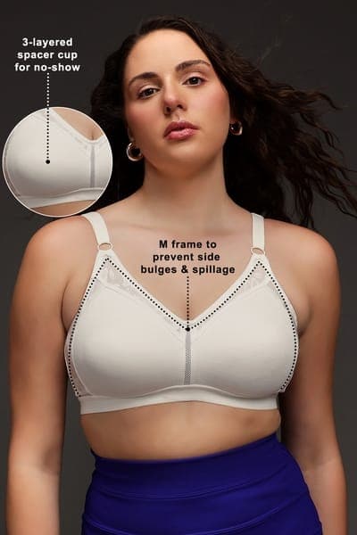 Non-Padded Non-Wired Spacer Cup Full Figure Bra in White - Cotton Non-Padded Non-Wired Spacer Cup Full Figure Bra in White - Cotton