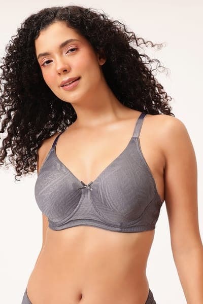 Non-Padded Wired Full Figure Self-Patterned Bra in Light Grey - Jacquard | Clovia Non-Padded Wired Full Figure Self-Patterned Bra in Light Grey - Jacquard | Clovia