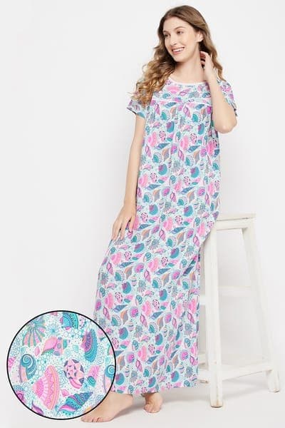 Print Me Pretty Long Night Dress in Multicolour - Rayon Print Me Pretty Long Night Dress in Multicolour - Rayon