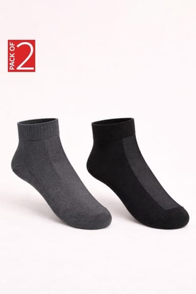 Pack of 2 Ankle Length Socks - Grey & Black Pack of 2 Ankle Length Socks - Grey & Black