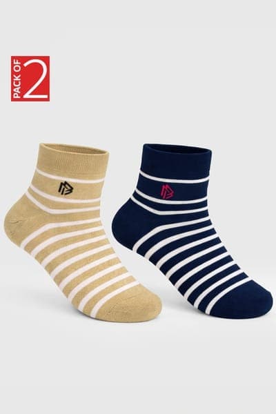 Pack of 2 Ankle-Length Striped Socks Pack of 2 Ankle-Length Striped Socks