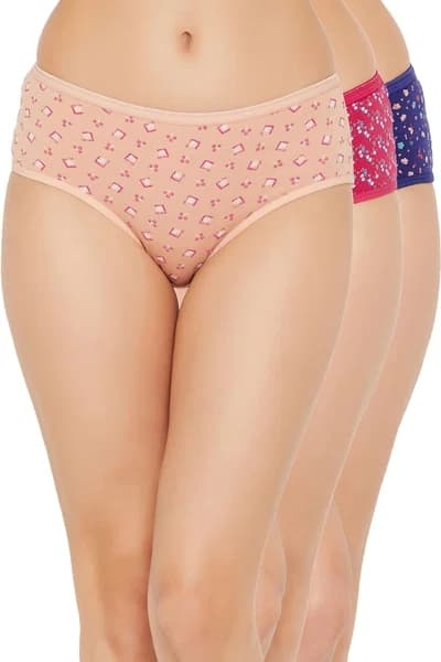 Pack of 3 Mid Waist Floral Print Hipster Panties - Cotton | Clovia Pack of 3 Mid Waist Floral Print Hipster Panties - Cotton | Clovia