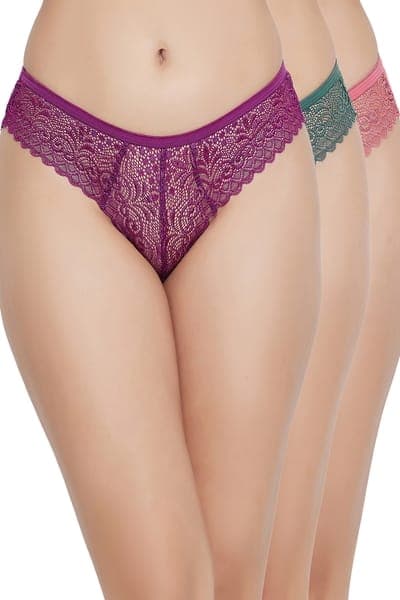 Pack of 3 Low Waist Sheer Bikini Panties - Lace Pack of 3 Low Waist Sheer Bikini Panties - Lace