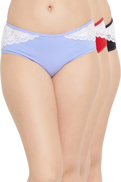 Pack of 3 Mid Waist Hipster Panties with Lace Insert - Cotton | Clovia Pack of 3 Mid Waist Hipster Panties with Lace Insert - Cotton | Clovia