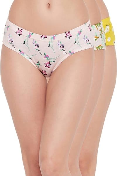 Pack of 3 Mid Waist Printed Hipster Panties with Inner Elastic - 100% Cotton Pack of 3 Mid Waist Printed Hipster Panties with Inner Elastic - 100% Cotton