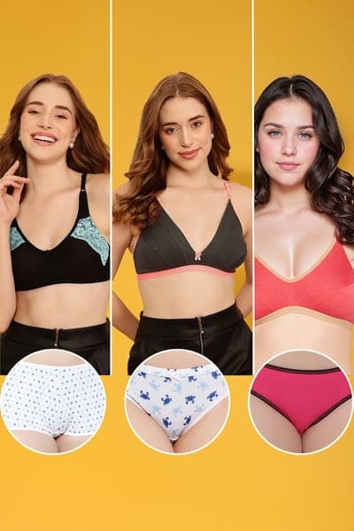 Pack of 6 Non-Padded Non-Wired Everyday Bras & Panties - Cotton | Clovia Pack of 6 Non-Padded Non-Wired Everyday Bras & Panties - Cotton | Clovia