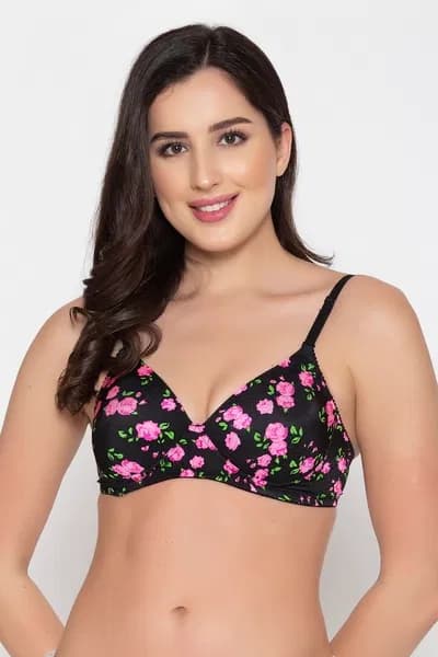 Buy Padded Non-Wired Floral Print Multiway T-shirt Bra in Black Online - Clovia | Clovia Buy Padded Non-Wired Floral Print Multiway T-shirt Bra in Black Online - Clovia | Clovia