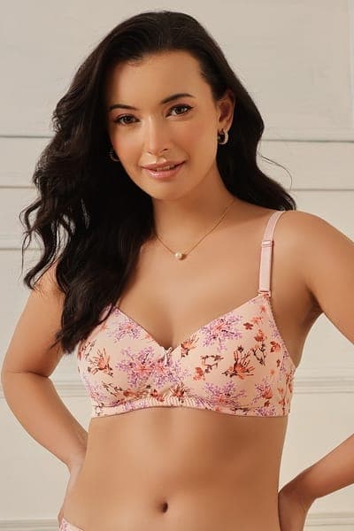 Padded Non-Wired Full Coverage Floral Print Multiway T-shirt Bra in Peach Colour Padded Non-Wired Full Coverage Floral Print Multiway T-shirt Bra in Peach Colour