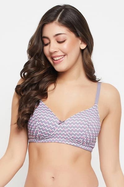 Padded Non-Wired Full Cup Chevron Print T-shirt Bra in Grey Padded Non-Wired Full Cup Chevron Print T-shirt Bra in Grey
