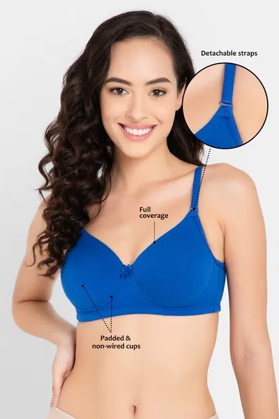Padded Non-Wired Full Cup Multiway T-shirt Bra in Cobalt Blue - Cotton | Clovia Padded Non-Wired Full Cup Multiway T-shirt Bra in Cobalt Blue - Cotton | Clovia