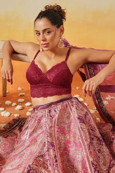 Padded Non-Wired Longline Bralette in Maroon - Lace Padded Non-Wired Longline Bralette in Maroon - Lace