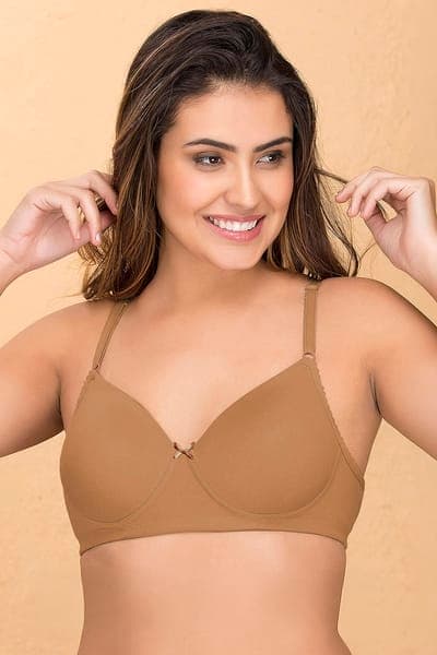 Padded Non-Wired Full Coverage T-Shirt Bra in Nude Colour - Cotton | Clovia Padded Non-Wired Full Coverage T-Shirt Bra in Nude Colour - Cotton | Clovia