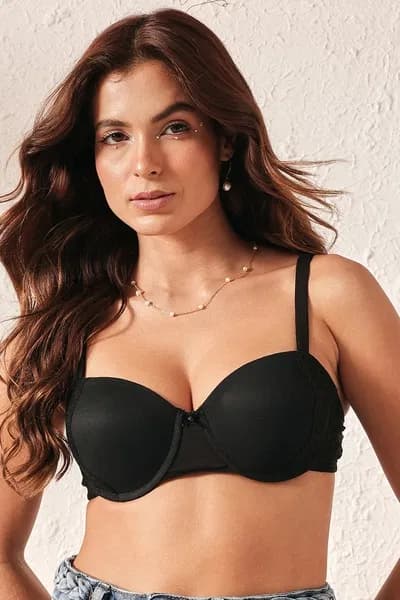Padded Underwired Demi Cup Strapless Balconette Bra in Black | Clovia Padded Underwired Demi Cup Strapless Balconette Bra in Black | Clovia