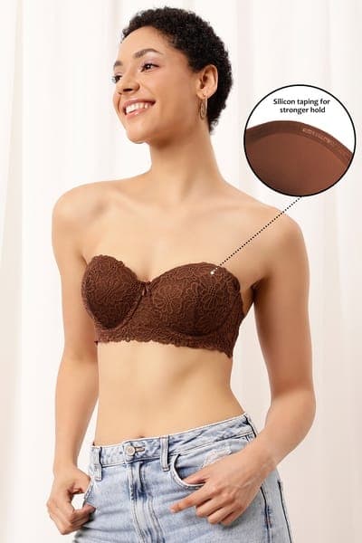 Padded Underwired Full Coverage Multiway Strapless Balconette Bra in Brown - Lace Padded Underwired Full Coverage Multiway Strapless Balconette Bra in Brown - Lace