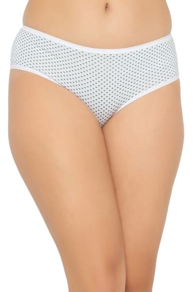 Mid Waist Polka Print Hipster Panty in White - Cotton Mid Waist Polka Print Hipster Panty in White - Cotton