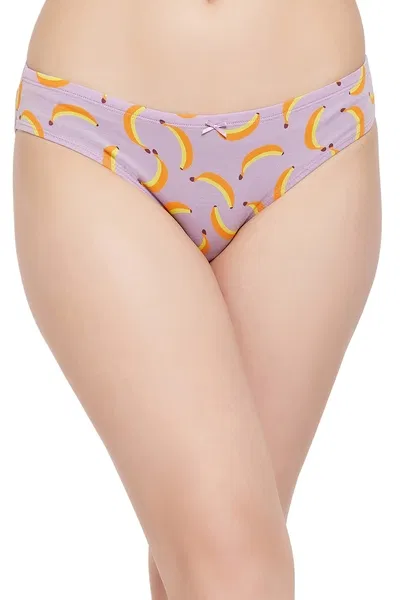 Low Waist Fruit Print Bikini Panty in Lilac with Inner Elastic - Cotton | Clovia Low Waist Fruit Print Bikini Panty in Lilac with Inner Elastic - Cotton | Clovia