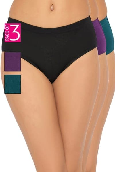 Pack of 3 Mid Waist Hipster Panties with Inner Elastic - Cotton | Clovia Pack of 3 Mid Waist Hipster Panties with Inner Elastic - Cotton | Clovia