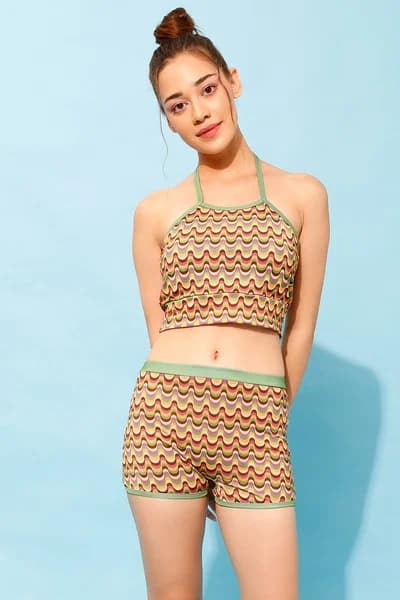 Y2K Print Padded Swim Top & High Waist Bikini Bottoms in Multicolour | Clovia Y2K Print Padded Swim Top & High Waist Bikini Bottoms in Multicolour | Clovia