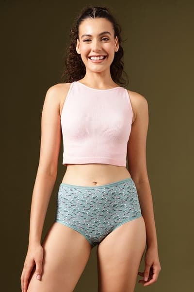 Printed High Waist Hipster Panty in Teal Green - Cotton | Clovia Printed High Waist Hipster Panty in Teal Green - Cotton | Clovia