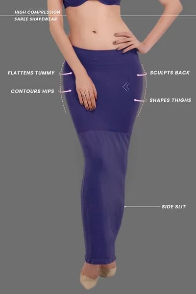 Saree Shapewear with Side Slit in Dark Blue | Clovia Saree Shapewear with Side Slit in Dark Blue | Clovia