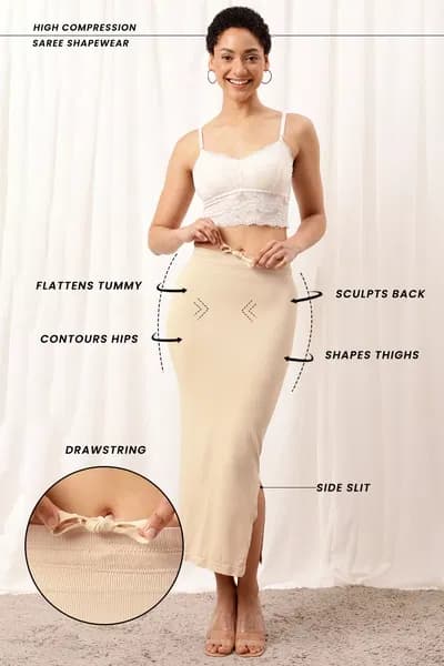 Saree Shapewear with Drawstring in Skin Colour | Clovia Saree Shapewear with Drawstring in Skin Colour | Clovia