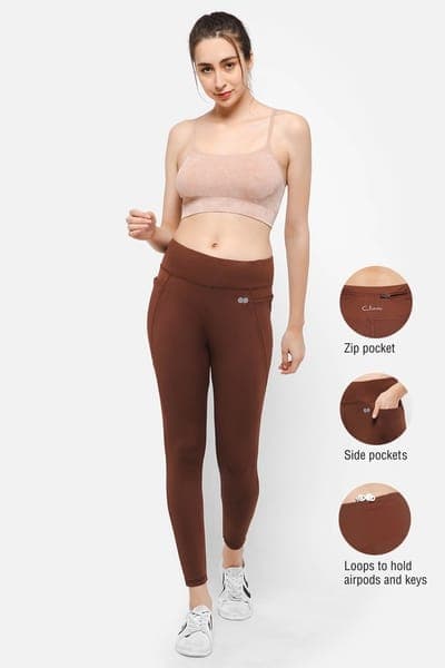 Snug-Fit High-Rise 4 Pocket Active Tights in Brown Snug-Fit High-Rise 4 Pocket Active Tights in Brown