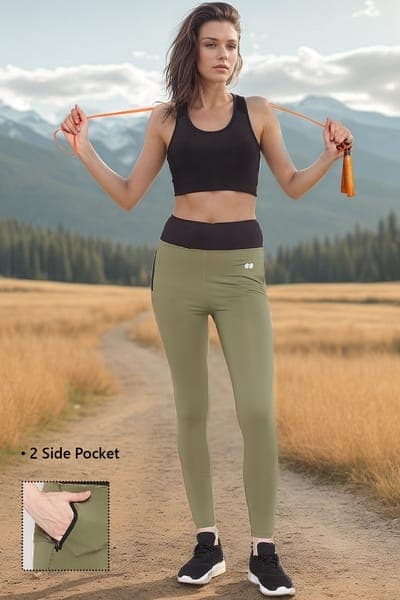 High Rise Active Tights in Olive Green with Side Pockets High Rise Active Tights in Olive Green with Side Pockets