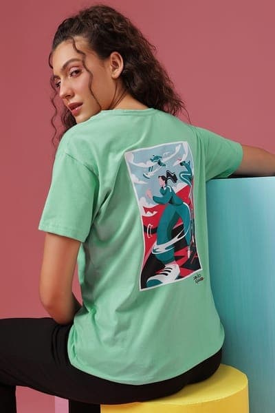 Squid Game Print T-shirt in Light Green & Pyjama in Black - 100% Cotton | Clovia Squid Game Print T-shirt in Light Green & Pyjama in Black - 100% Cotton | Clovia