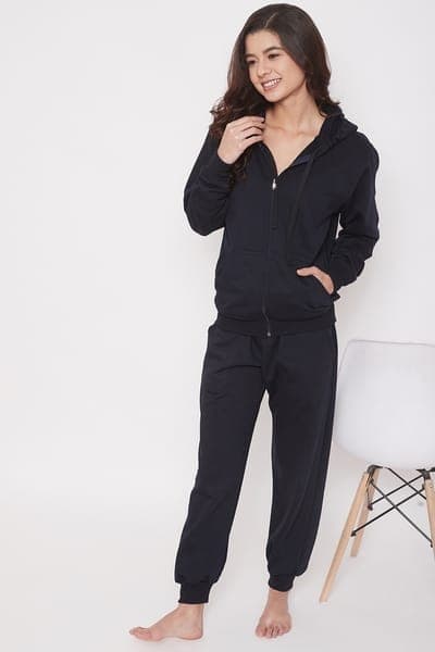 Zipper Hoodie & Joggers Set in Navy - Fleece Zipper Hoodie & Joggers Set in Navy - Fleece