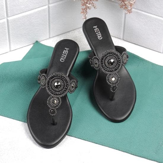 Women Black Ethnic Slip Ons | Metro Shoes Women Black Ethnic Slip Ons | Metro Shoes