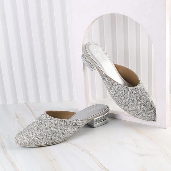 Women Silver Ethnic Mojaris | Metro Shoes Women Silver Ethnic Mojaris | Metro Shoes