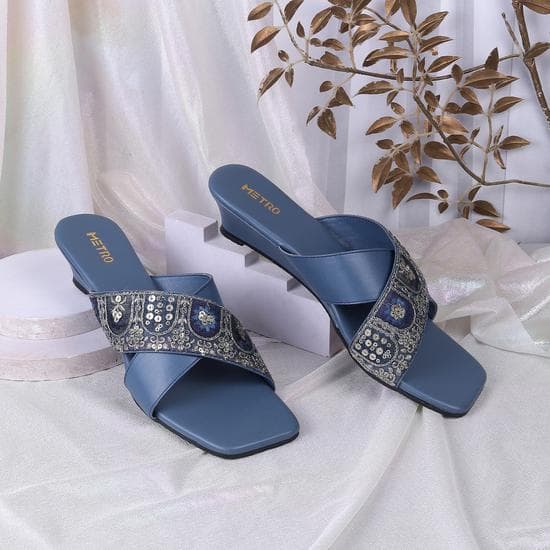 Women Blue Casual Slides Women Blue Casual Slides