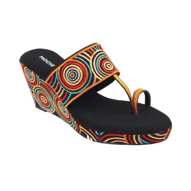 Women Black Ethnic Sandals | Mochi Shoes Women Black Ethnic Sandals | Mochi Shoes