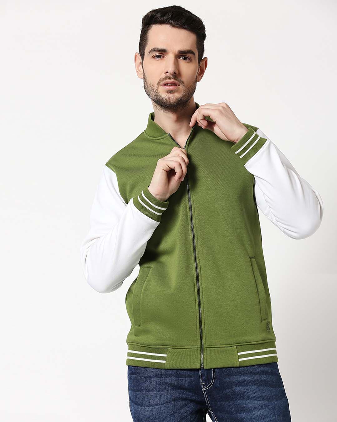 Buy Men's Green & White Color Block Varsity Bomber Jacket Online at Bewakoof | Bewakoof Buy Men's Green & White Color Block Varsity Bomber Jacket Online at Bewakoof | Bewakoof