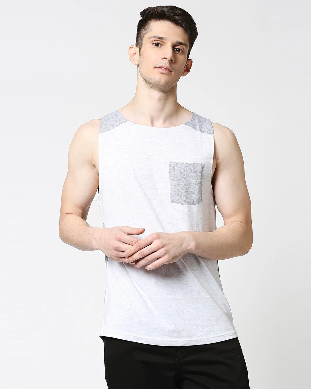 Buy Men's Egret Melange Color Block Pocket Vest Online at Bewakoof | Bewakoof Buy Men's Egret Melange Color Block Pocket Vest Online at Bewakoof | Bewakoof