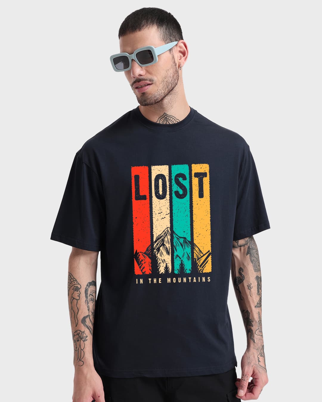 Buy Men's Blue Lost Mountains Graphic Printed Oversized T-shirt Online at Bewakoof | Bewakoof Buy Men's Blue Lost Mountains Graphic Printed Oversized T-shirt Online at Bewakoof | Bewakoof