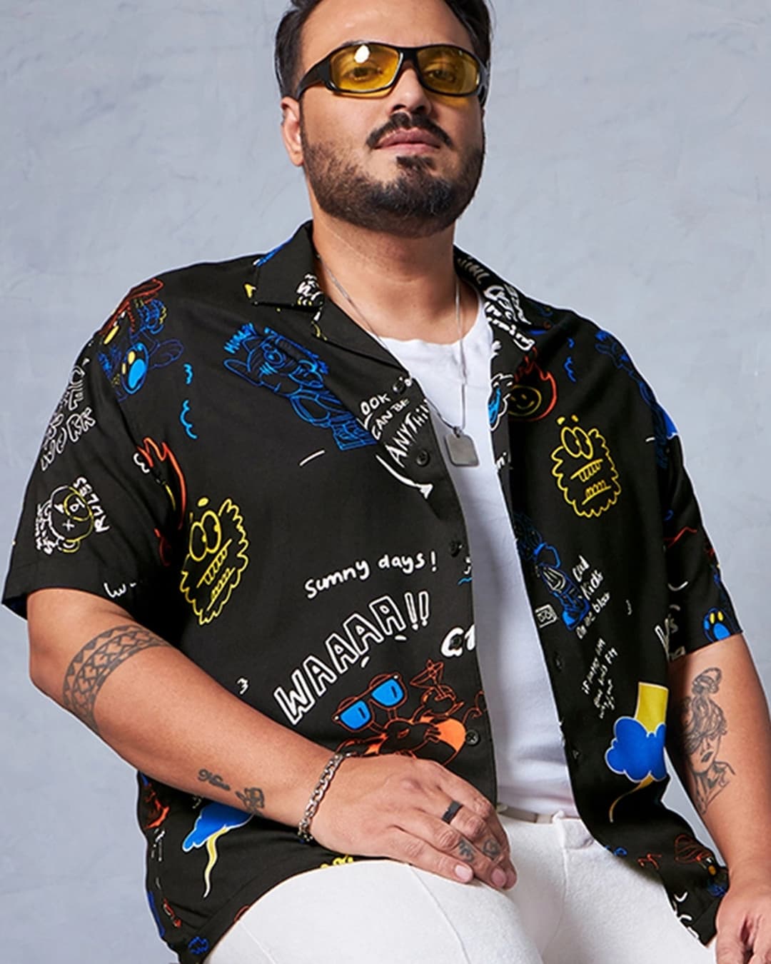 Buy Men's Black All Over Printed Oversized Plus Size Shirt Online at Bewakoof Buy Men's Black All Over Printed Oversized Plus Size Shirt Online at Bewakoof