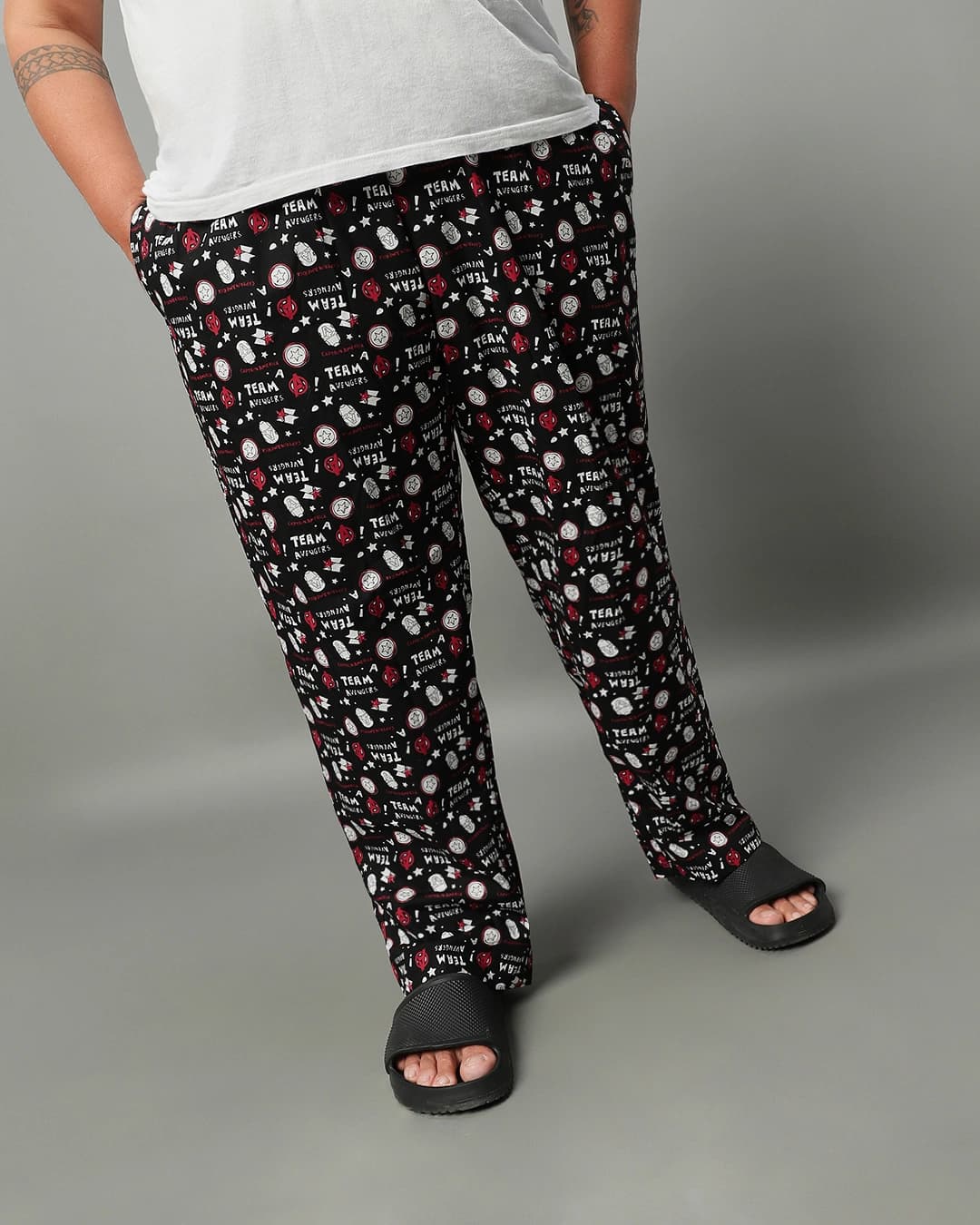 Buy Men's Black All Over Team Avengers Printed Plus Size Pyjamas Online at Bewakoof | Bewakoof Buy Men's Black All Over Team Avengers Printed Plus Size Pyjamas Online at Bewakoof | Bewakoof