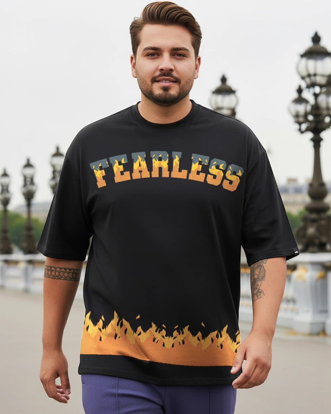 Buy Men's Black Fearless Graphic Printed Oversized Plus Size T-shirt Online at Bewakoof | Bewakoof Buy Men's Black Fearless Graphic Printed Oversized Plus Size T-shirt Online at Bewakoof | Bewakoof