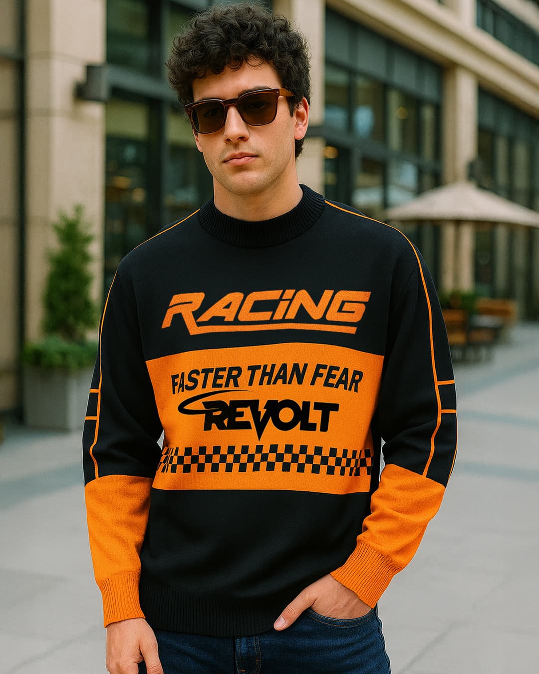 Buy Men's Black & Orange Typography Oversized Sweater Online at Bewakoof Buy Men's Black & Orange Typography Oversized Sweater Online at Bewakoof