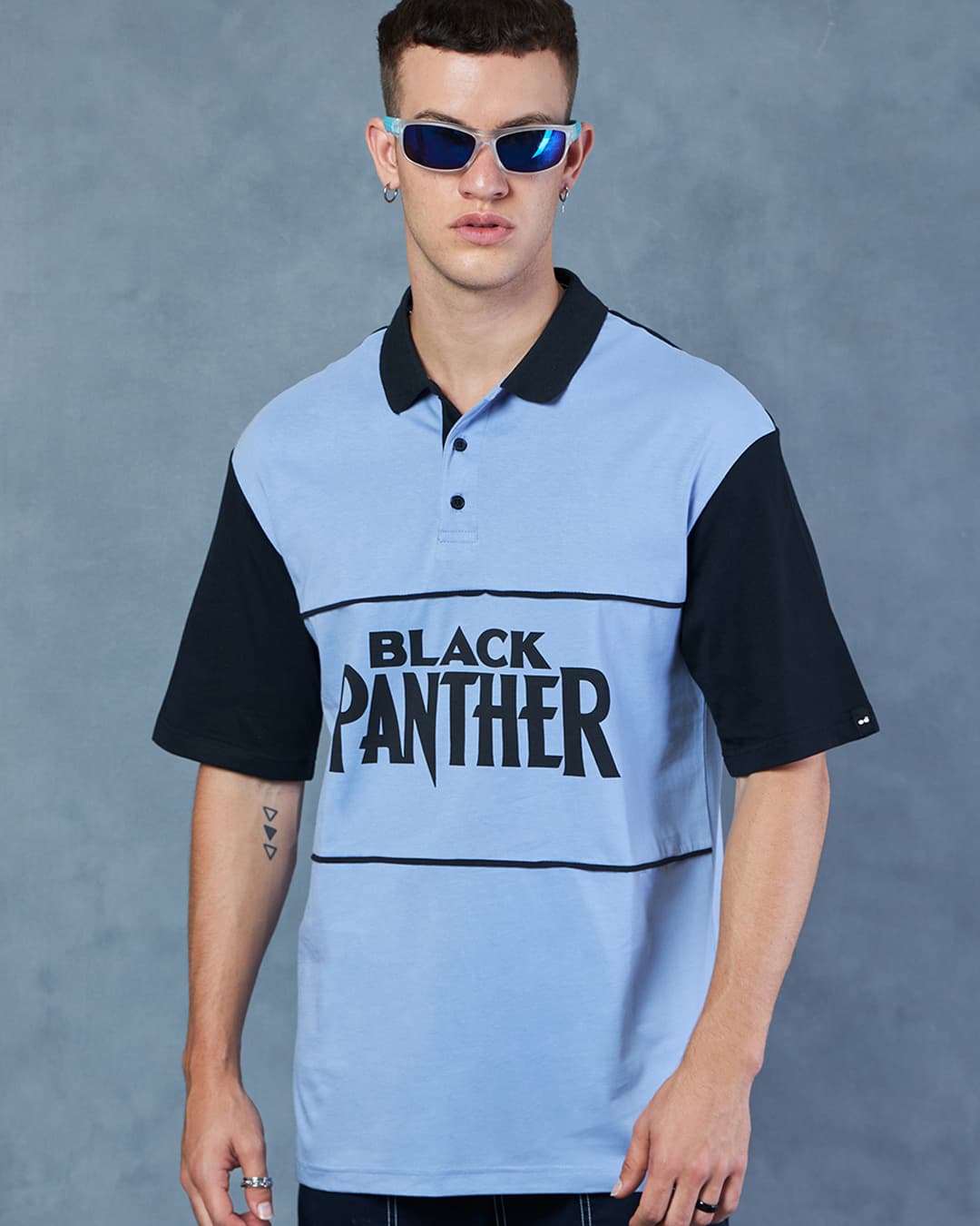 Buy Men's Blue Black Panther Graphic Printed Oversized Polo T-shirt Online at Bewakoof | Bewakoof Buy Men's Blue Black Panther Graphic Printed Oversized Polo T-shirt Online at Bewakoof | Bewakoof